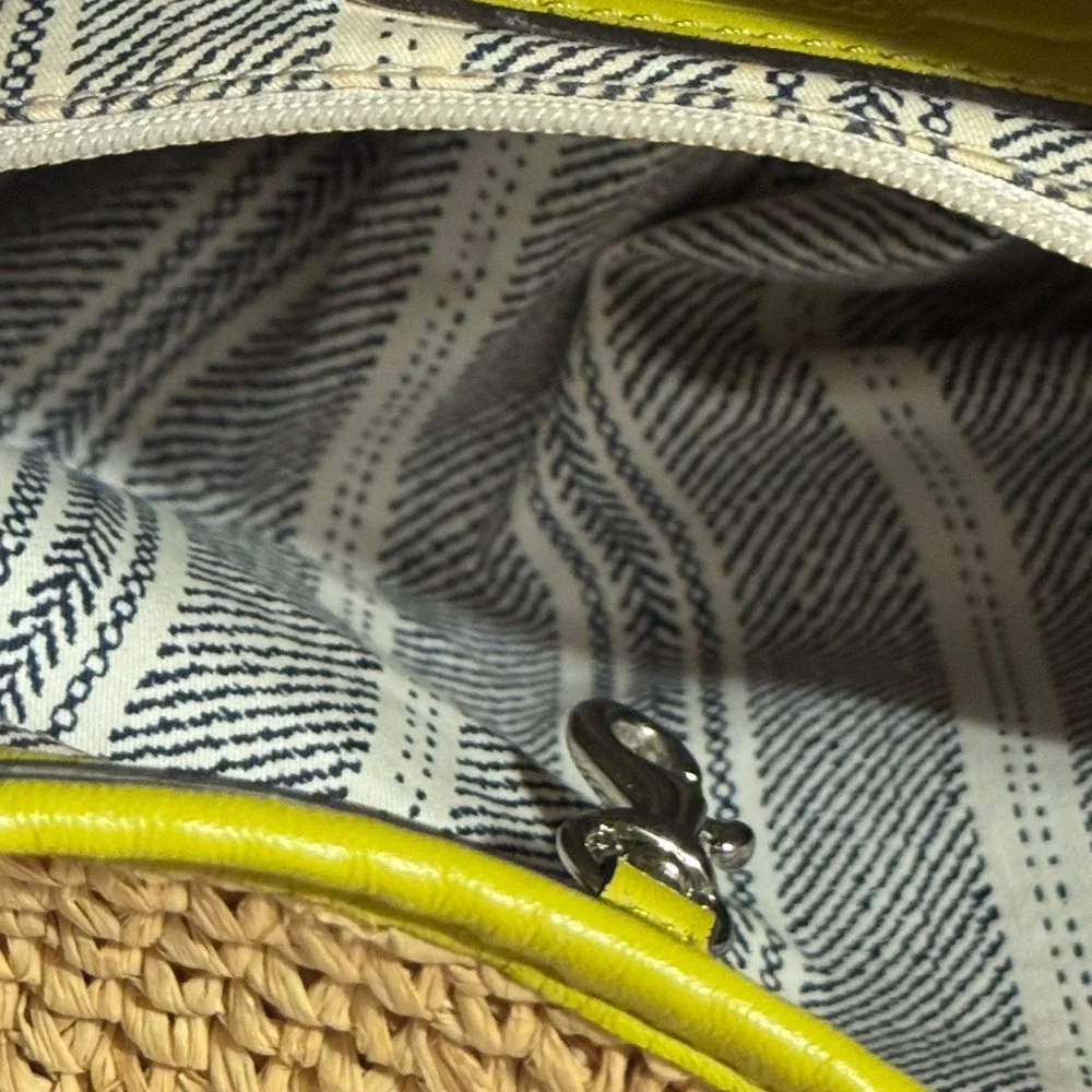 Vintage Coach Bag Lime Green Straw Satchel Shoulder Bag